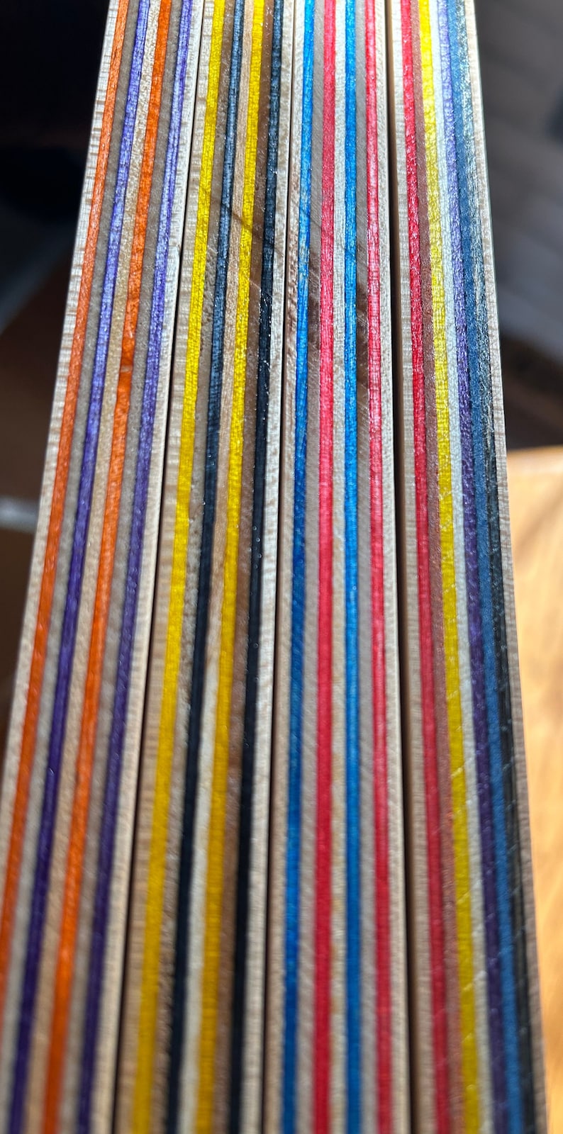 Side view of the various coloured boards side by side