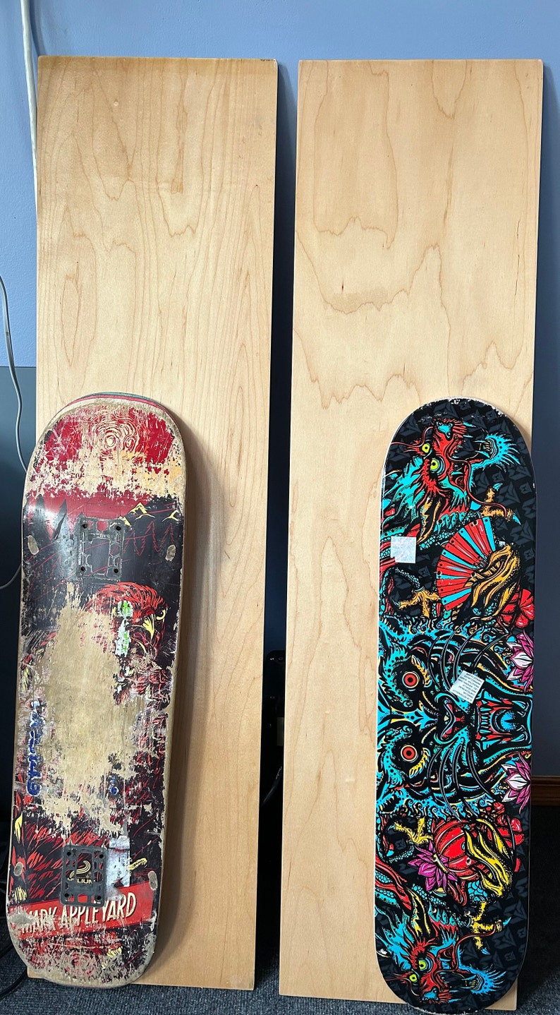 Our Ply sheets next to skateboards. Our boards provide value for money