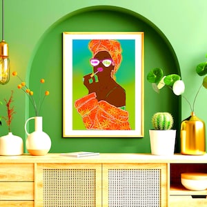 Queen Vibes (tropical, vibrant, black art, colorful prints, digital prints)