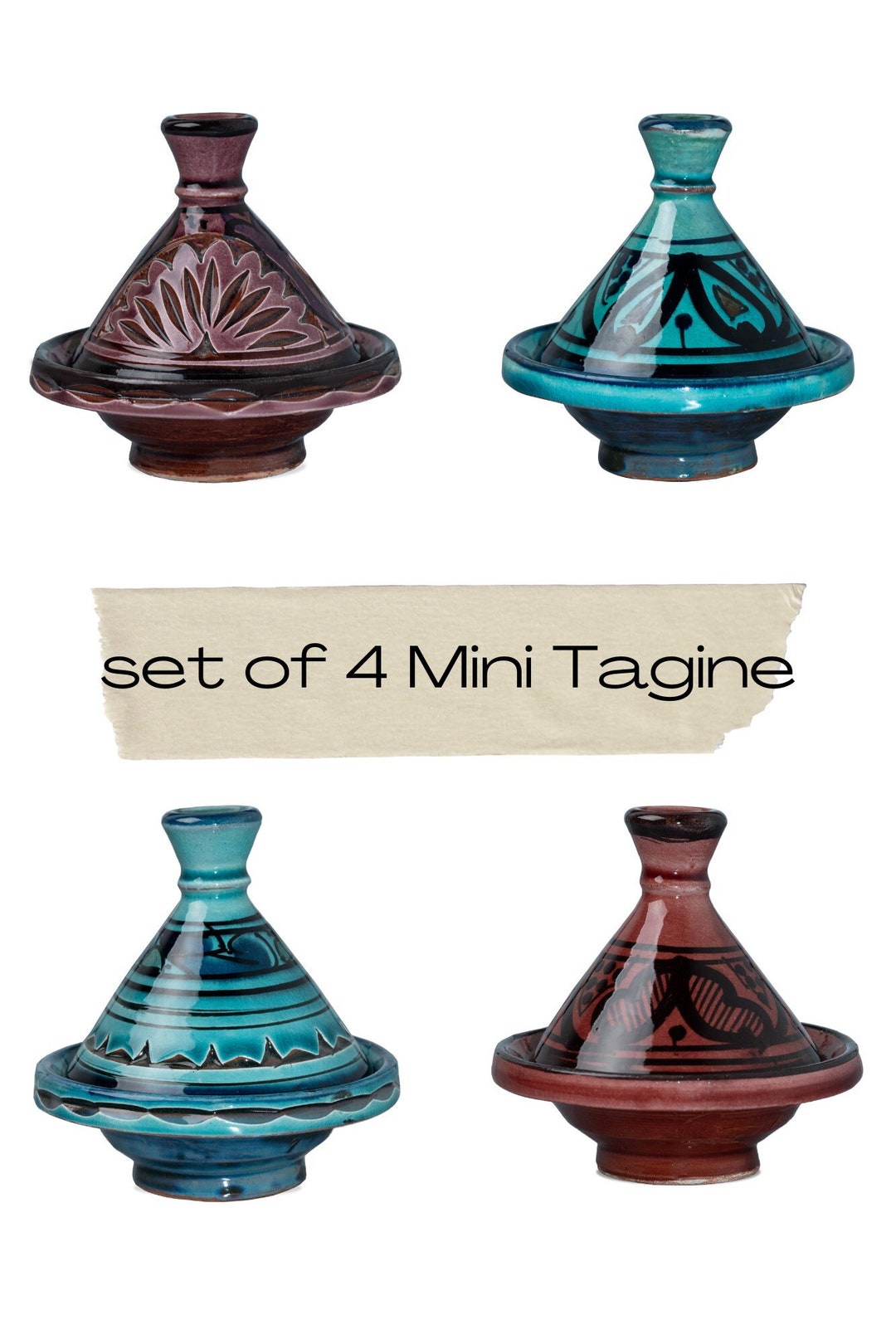Set of 4 Handmade Mini Moroccan Ceramic Tagines for Serving Etsy