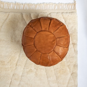 Handmade Moroccan  Leather Pouf Toffee Colored Round Natural Goat Leather Ottoman -  100% high-quality Leather