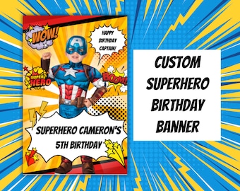 Custom Superhero Comic Birthday Banner 2 Feet x 3 Feet (24' x 36'), Superhero Backdrop for Kid's Birthday