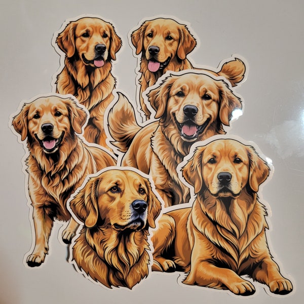 Golden Retriever Sticker Pack - Set of 6 Cute Dog Decals, Perfect for Laptops, Water Bottles & Gifts - Durable Vinyl, Waterproof