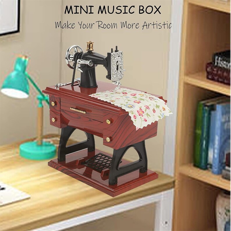 Vintage Mini Sewing Machine Music Box European Retro Classical Treadle