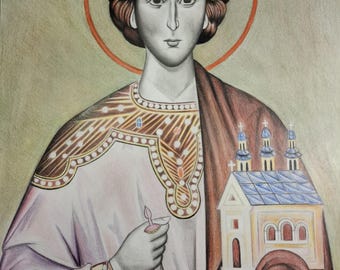 Sveti Stefan Arhiđakon- Buntstiftzeichnung auf Papier 42 x 29 cm