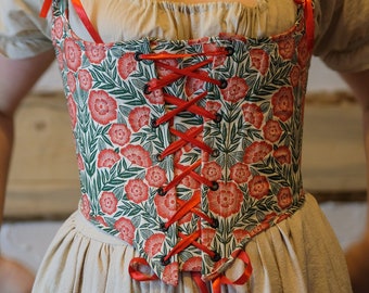 Floral 18th Century Short Stay Corset, Renfair Costume