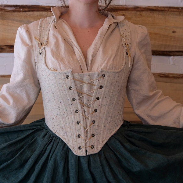 Wool 18th century Short Stay with Front Lacing, Corset or bodice for Renfair renaissance larping costumes, Peasant corset
