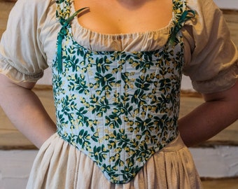 Floral Holly 18th Century Short Stays Corset, Renfair Costume