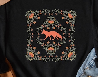 Floral Fox Cottagecore Sweatshirt: Nature Lover Crewneck