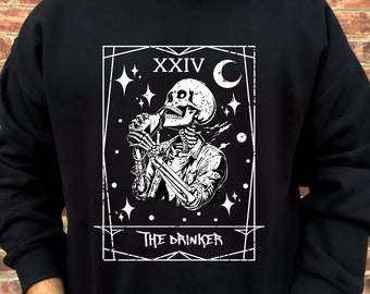 Skeleton Tarot Card Sweatshirt: Mystical Drinker Design
