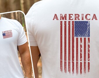 Distressed American Flag T-Shirt: Patriotic USA Tee, Bella Canvas
