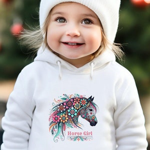 Floral Horse Girl Toddler Pullover Fleece Hoodie, Youth Equestrian Sweatshirt, Kids Horse Lover Gift, Cute Pony Riding Hoodie, Horseback