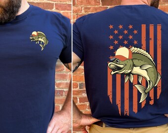 Bass Fish Hat T-Shirt: Patriotic Angler Apparel
