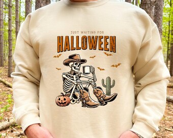 Cowboy Skeleton Halloween Sweatshirt: Spooky Western Shirt