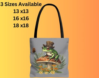 Vintage Frog Tote Bag: Whimsical Polyester Shopping Bag