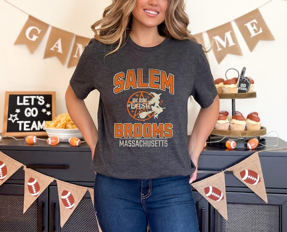 Salem Brooms T-Shirt, We Ride At Dusk, Witch Vintage Style Tee, Unisex Jersey Shirt, Halloween Costume Shirt, Retro Salem Shirt