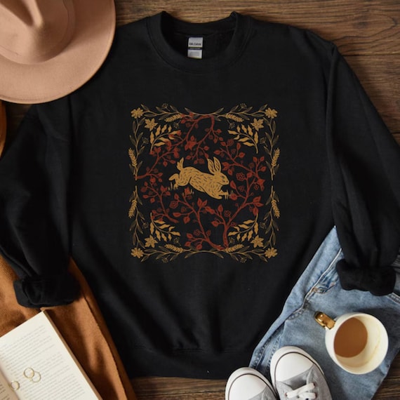 Rabbit Sweatshirt: Woodland Floral Frame, Cottagecore Style