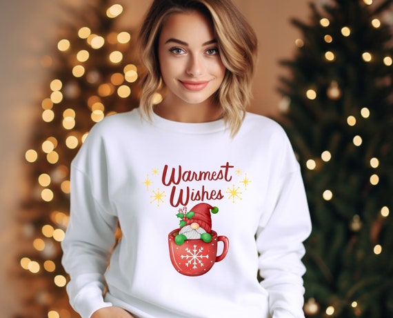 Warmest Wishes Sweatshirt, Christmas Sweater, Holiday Shirt, Gnome Shirt, Christmas Coffee Sweatshirt, Holiday Season Sweater