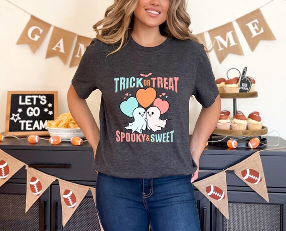 Halloween Ghost Tee, Trick or Treat, Spooky and Sweet T-shirt, Scary Bat Shirt, Halloween Costume Top, Unisex Graphic Tee, Cute Ghost Tee