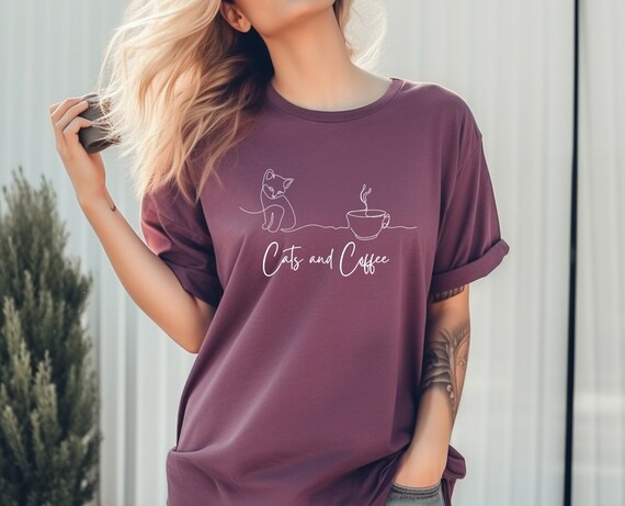 Purrfect Pairing: Cats and Coffee, Cat Lovers, Coffee Lovers, Cat Shirt, Coffee Shirt, Line Art Design, Coffee Gift, Cat Mom, Cat Theme,