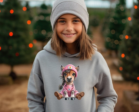 Farm Girl Horse Youth Hoodie, Country Kids Sweatshirt, Equestrian Children's Pullover, Gift for Horse Lovers, Cute Animal Apparel