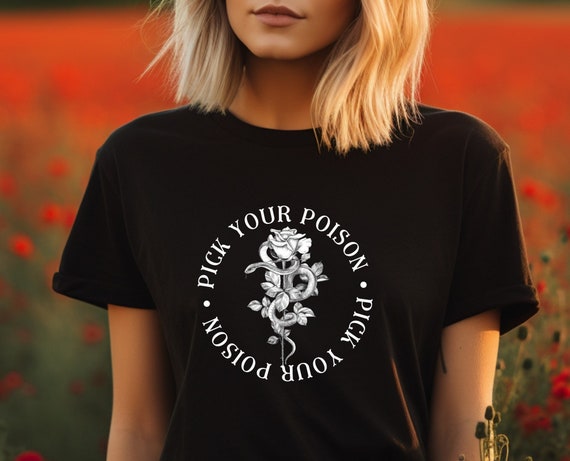 Snake & Rose Graphic Tee, Pick Your Poison Shirt, Unisex Short Sleeve Top, Edgy  Women's Fashion, Alternative Clothing