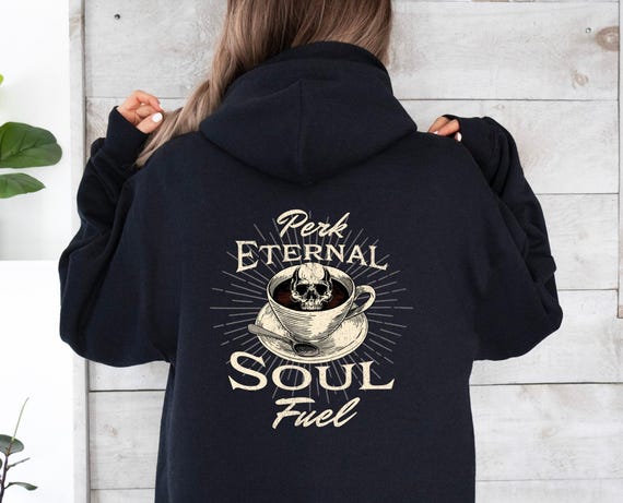 Skeleton Coffee Hoodie: Eternal Soul Fuel, Gothic Caffeine Lover