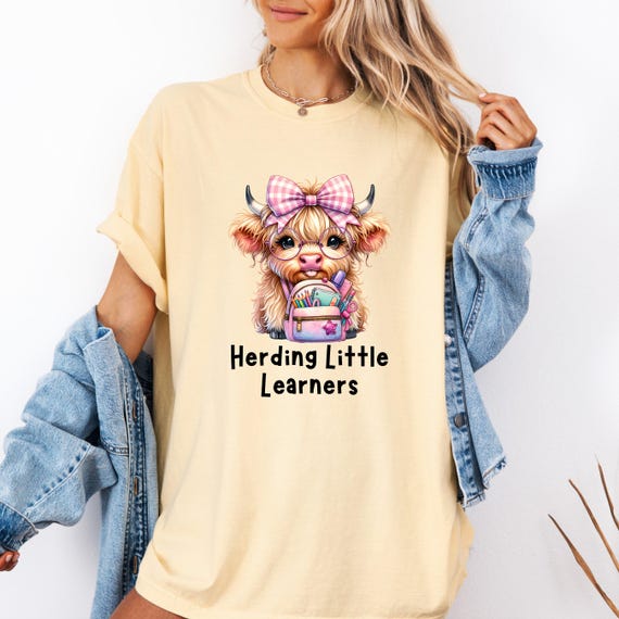 Cute Cow Graphic Tee for Teachers, Herding Little Learners Shirt, Back to School Gift, Animal Lover T-Shirt, Fun Classroom Wear