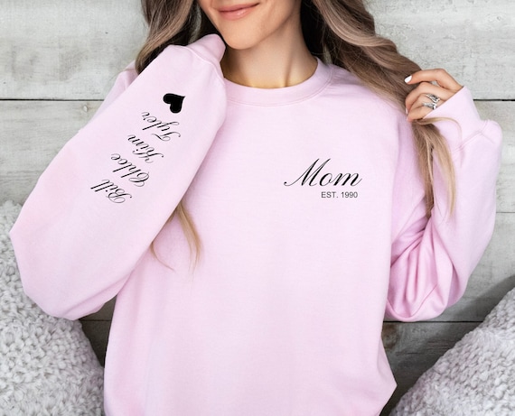 Personalized Mom EST. Sweatshirt - Custom Year & Kid's Names - Perfect Gift for New Moms and Step Moms