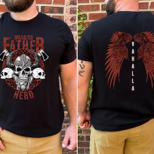 Viking Warrior Father T-shirt, Skull Helmet Ax Valhalla Wings T-Shirt, Hero Dad Gift, Norse Dad Apparel, Viking Dad Shirt, Viking Sweatshirt
