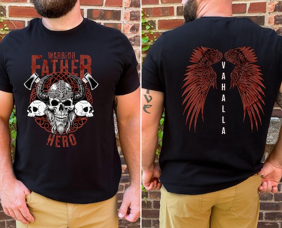 Viking Warrior Father T-shirt, Skull Helmet Ax Valhalla Wings T-Shirt, Hero Dad Gift, Norse Dad Apparel, Viking Dad Shirt, Viking Sweatshirt