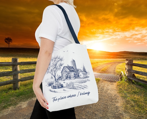 Vintage Farm Tote Bag, Rustic Farmhouse Bag, Country Lovers, Farmers Market Bag, Shopping Bag, Library Tote Bag, Grocery Bag, Cute Tote Bag