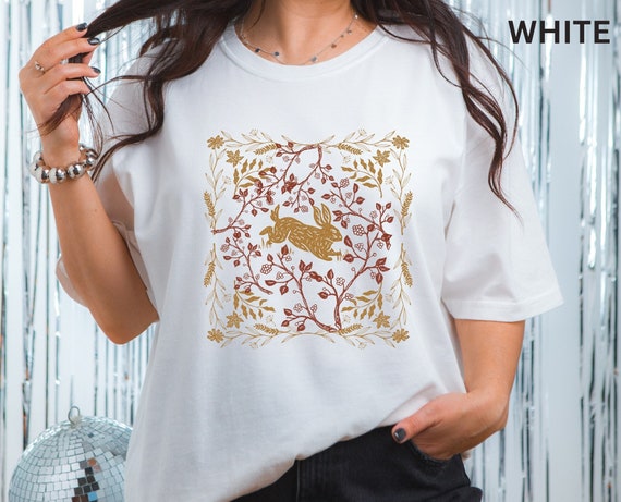 Rabbit  Woodland Animal Tshirt,  Rabbit Lovers Shirt, Botanical Tee,  Animal Shirt, Floral Shirt, Nature Lovers, Flower Shirt, Vintage Shirt