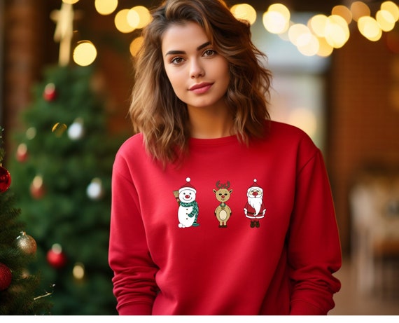 Christmas Sweatshirt with Snowman, Reindeer, and Santa - Perfect Holiday Gift for Him or Her