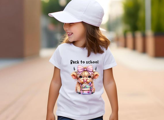 Highland Cow Back to School Youth & Toddler  Tee, Kids School Shirt, Cute Cow Design, School Backpack Tee, Children's Animal Shirt