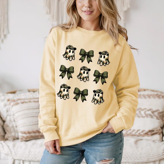 Army Ghost Halloween Sweatshirt, Camo Ghost Sweater, Spooky Season Crewneck, Fall Cozy Pullover, Shirt For Mom,  Support Our Troops Shirt