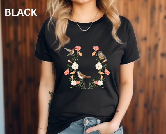 Bird Lover's Dream, Bird T-shirt, Cottagecore Shirt, Flower Tshirt, Botanical Shirt, Nature Lovers, Birds Lovers, Bird Lover Gift, Mom Gift