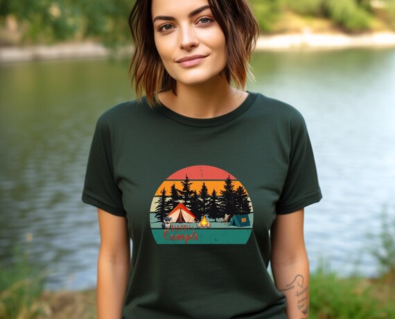 Retro Sunset Happy Camper Owl Shirt | Bella Canvas Camping Design