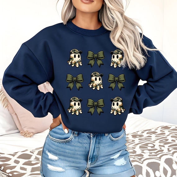 Army Ghost Halloween Sweatshirt, Camo Ghost Sweater, Spooky Season Crewneck, Fall Cozy Pullover, Shirt For Mom,  Support Our Troops Shirt