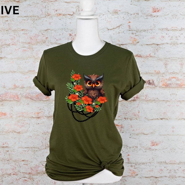 Owl T-shirt, Owl Lovers Tee, Floral Shirt, Nature Shirt, Moon Tshirt, Animal Lover Shirt, Owl Lover Gift, Botanical Shirt, Bird Tee