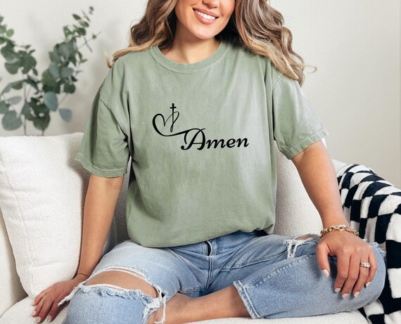 Comfort Colors Cross Heart Shirt, Amen Tee, Christian Apparel, Religious Shirt, Jesus Shirt, Christian gift, Christian Clothing, Faith Shirt