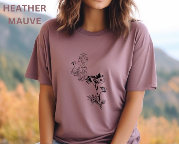 Cardinal and Flower,cardinal shirt, floral shirt, bird lover shirt, nature lover shirt, womens gift, cardinal lover shirt