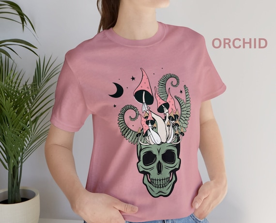 Psychedelic Skull T-Shirt,  Magic Mushrooms Shirt, Skull Lovers, Alternative Clothing, Mushroom Tee, Dark Humor Shirt, Dark Academia