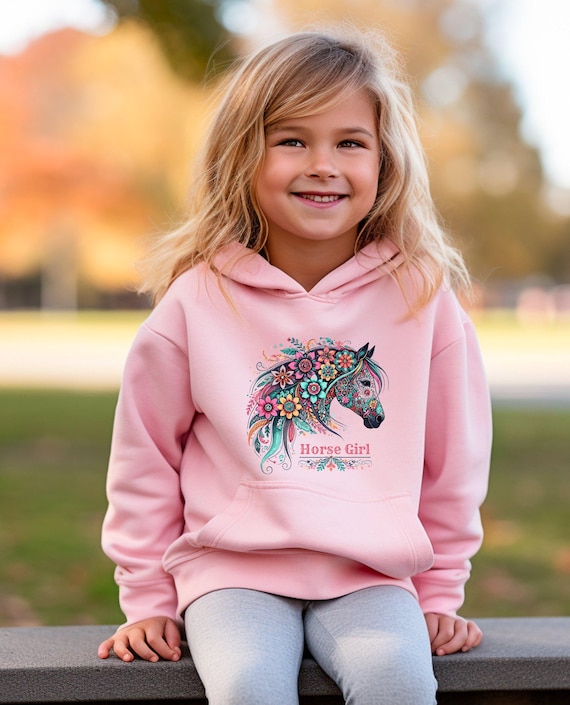 Floral Horse Hoodie: Toddler & Youth Equestrian Pullover