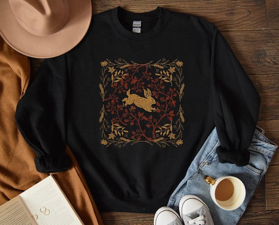 Rabbit Hare Woodland Animal Sweatshirt, Rabbit Sweater, Botanical Sweater,  Animal Sweatshirt, Floral Shirt, Nature Lovers, Cottagecore