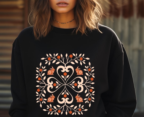 Rabbit Woodland Animal Sweatshirt, Hare Cottage Core Crewneck Sweater, Women's Graphic Shirt, Bunny Lover Gift, Nature Inspired Pullover