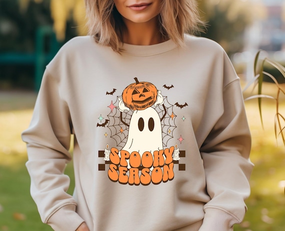 Spooky Season Sweatshirt, Halloween Sweatshirt, Ghost Sweatshirt, Pumpkin Sweatshirt, Retro Halloween, Vintage Ghost Shirt, Bat Sweatshirt