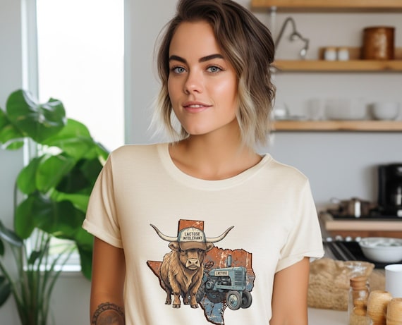 Funny Lactose Intolerant Texas Cow T-Shirt, Western Longhorn Tee, Farm Humor Shirt, Texas State Graphic