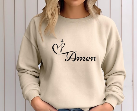 Cross Heart Sweatshirt, Amen Sweater, Christian Sweatshirt, Religious Shirt, Jesus Sweatshirt, Gift Idea, Faith Shirt, Church Shirt