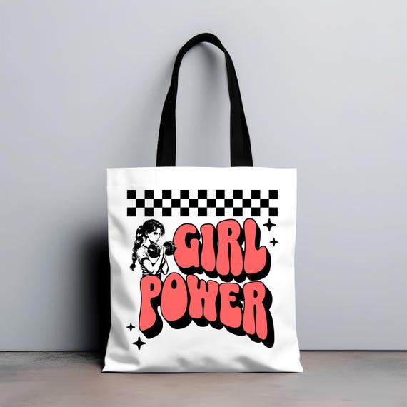 Girl Power Tote Bag - Fitness Gym Beach Competition Workout Carryall, Weightlifting Strong Women Feminist Shoulder Bag